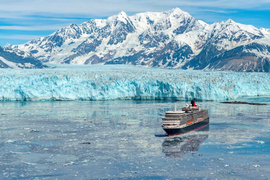 Cunard Queen Elizabeth Hubbard Glacier at its iconic and exotic destination